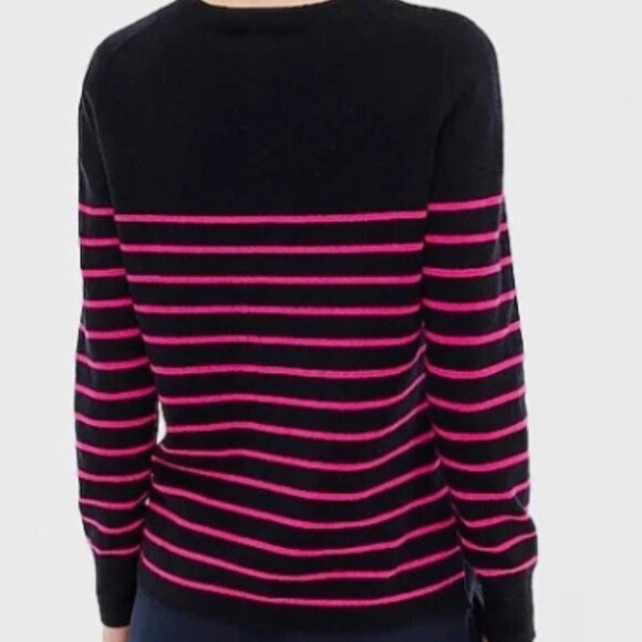 J.Crew CASHMERE Sweater in Simple Stripe Ink Navy Fuchsia Pink Small - Picture 3 of 12
